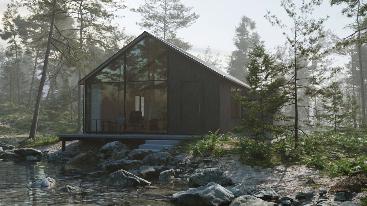 Forest Retreat 的林间木屋与溪流