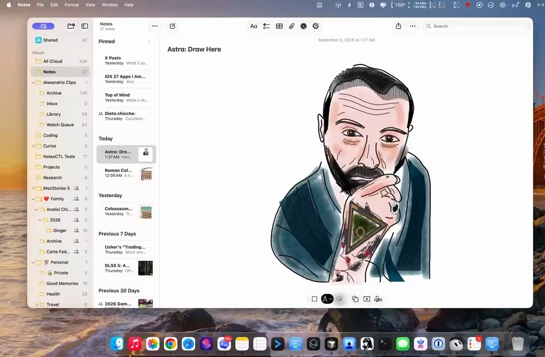 Apple Notes 画布上完成的 Federico 肖像