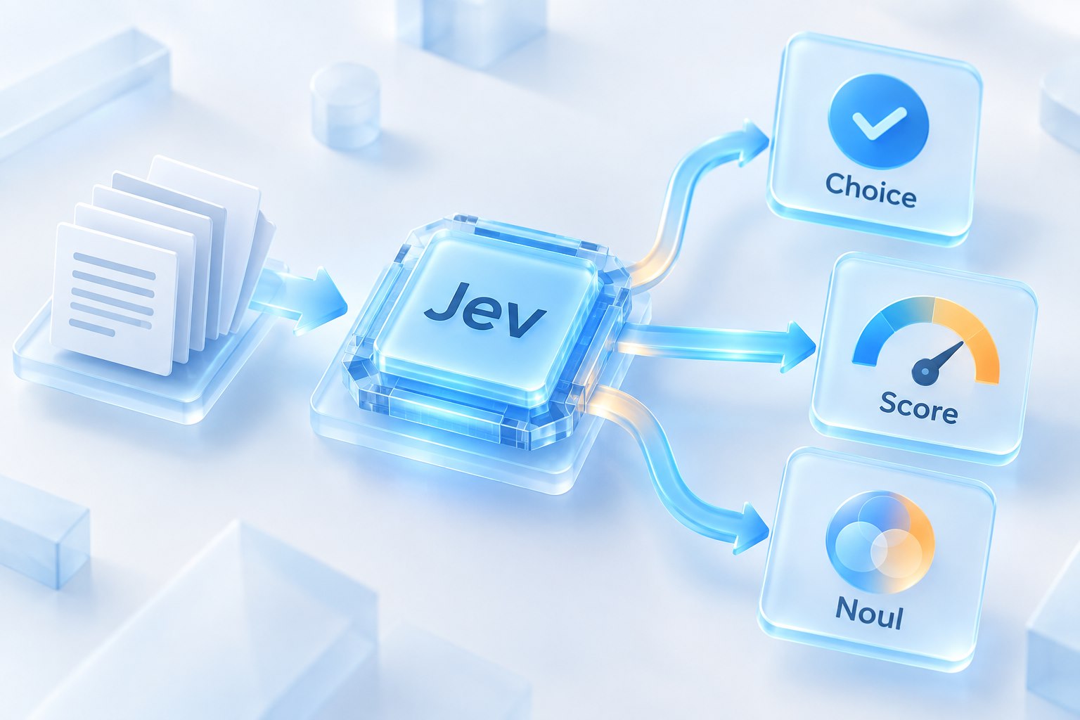 文档材料进入 Jev,分别返回 Choice 选择、Score 评分和 Noul 条件概率。